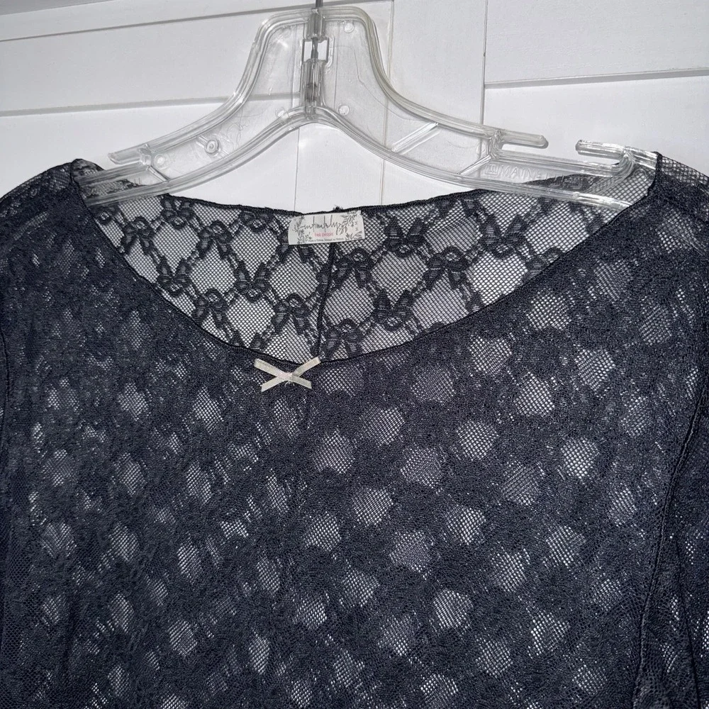 Free People From Me To You Lace Mesh Top Black Sheer Long Sleeve M Whimsigoth